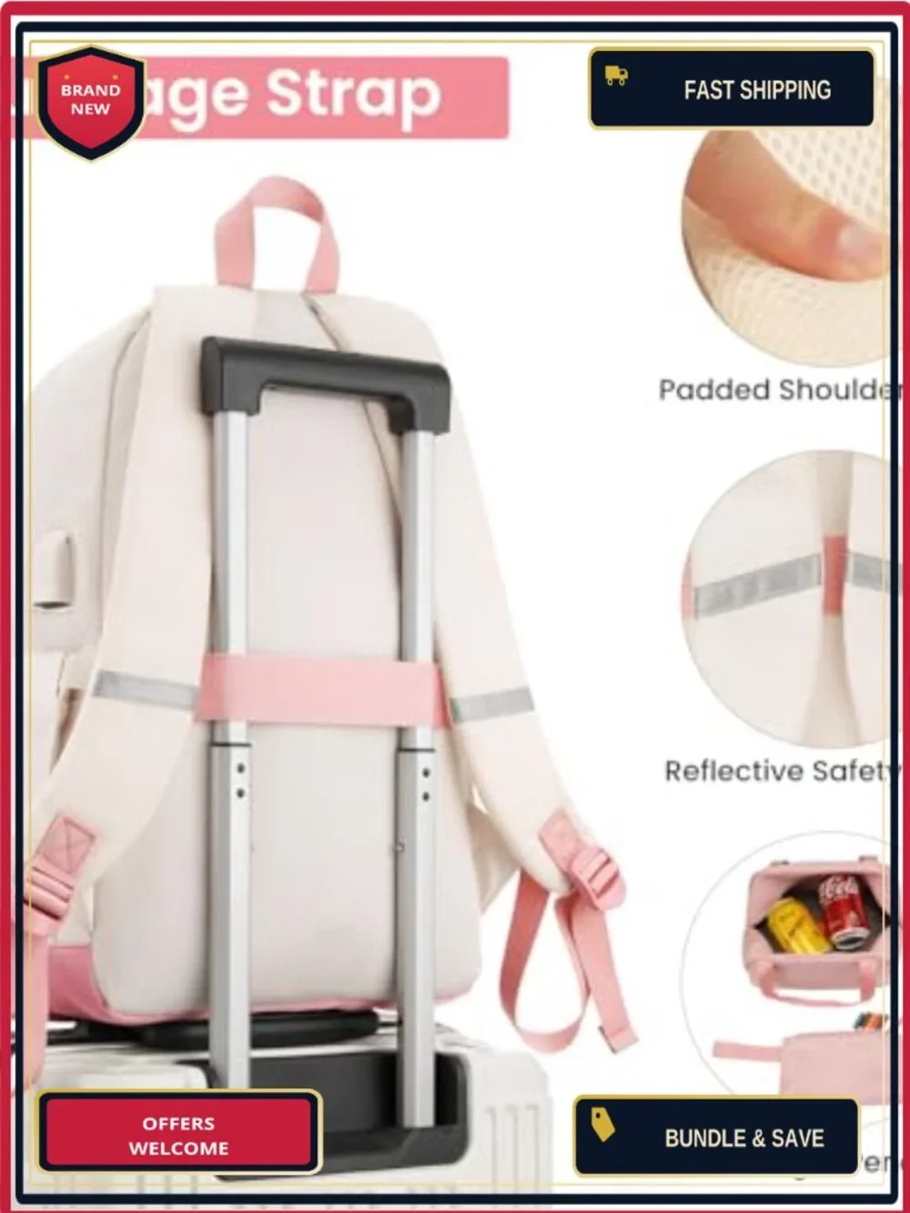3-Piece School Backpack Set for Teen Girls Women with USB Port, Waterproof - Picture 4 of 6